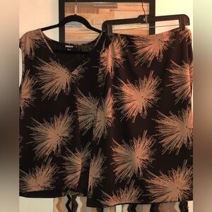 NWOT DKNY Black and Tan Floral Tank top and Skirt Set 1x